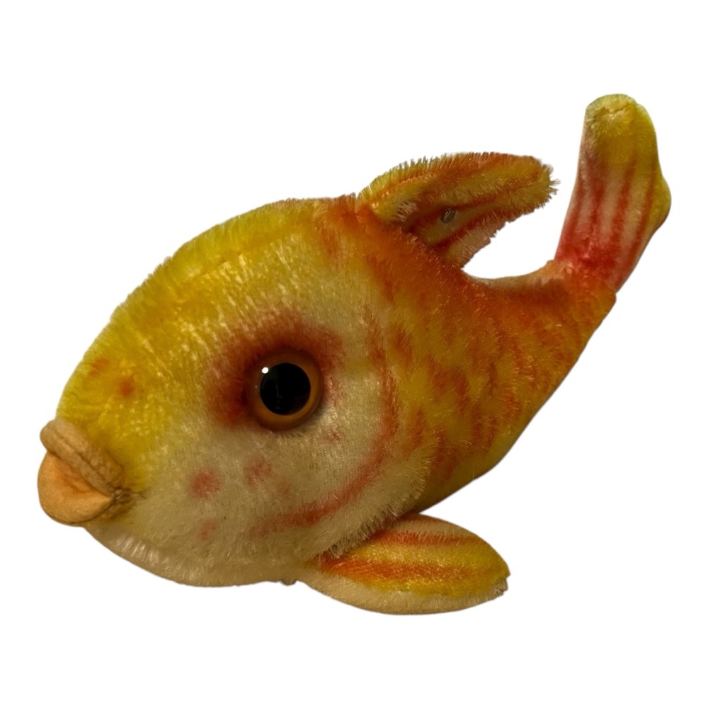 Steiff Flossy The Goldfish Mohair VTG Fish Orange and Yellow Plush Toy 11”
